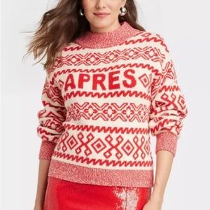 APRES | Red & White Mock Turtle Neck Pullover Sweater from A New Day, Large